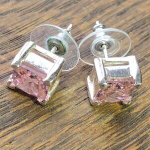 Pink square faceted crystal stud earrings.